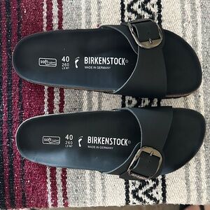 NWT Birkenstock Madrid Black Big Buckle Adjustable Soft Footbed Sandals Size 40